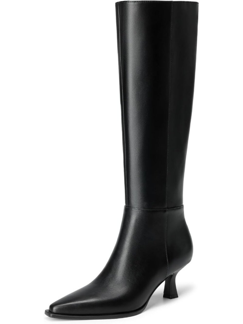 DREAM PAIRS Women's Black-pu Knee High Kitten Heel Boots Pointed Toe Kitten Heel